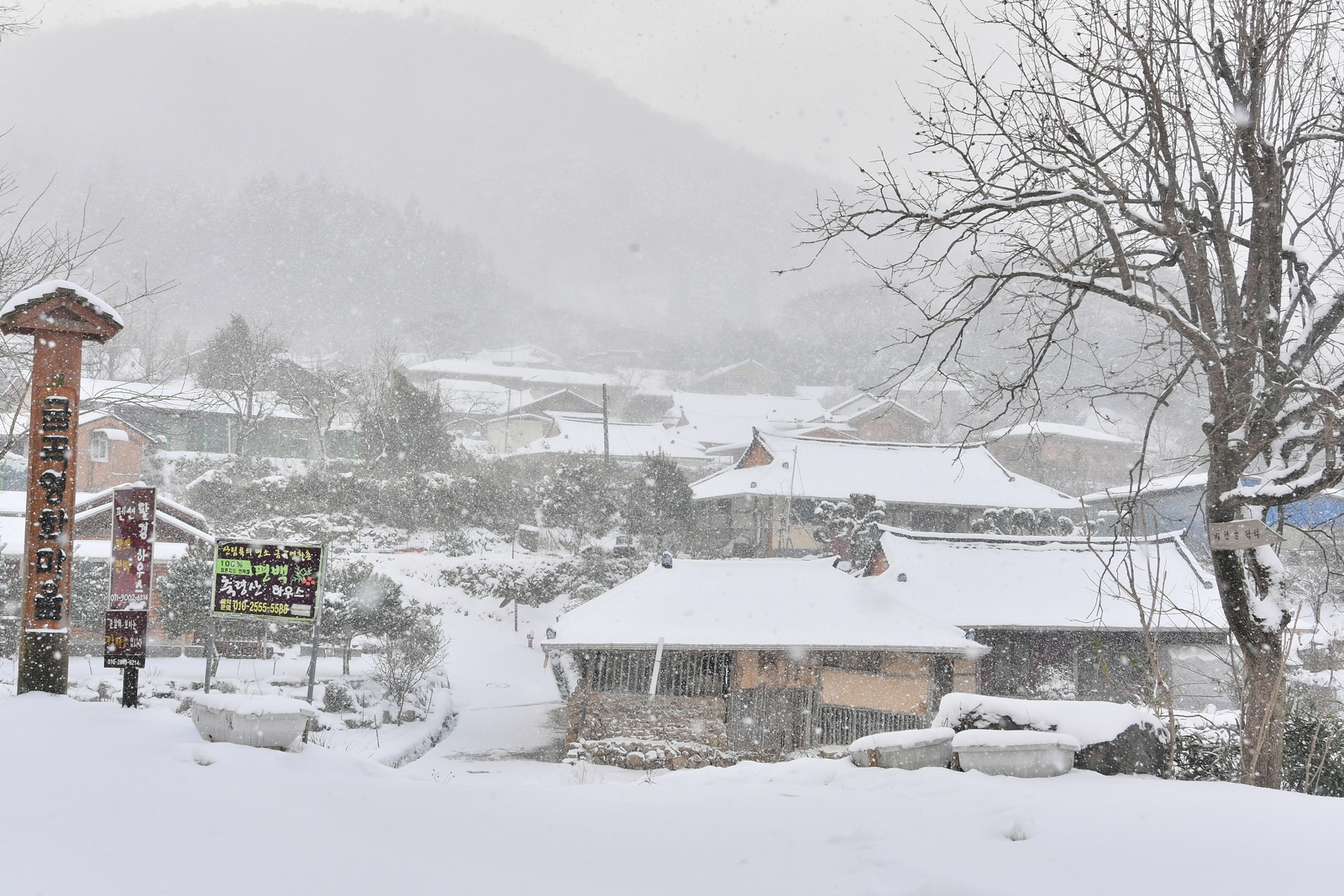 금곡영화마을 겨울 눈오는날의 전경